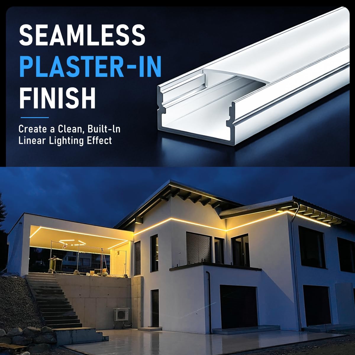 6 x LED Profile for Strips 2 m (12 m), LED Aluminium Rail for Drywall, Suitable for Strips up to 12 mm Width, Dimensions: 17.4 x 7 mm, Installation for Tiles, Plasterboard, Wood Panels