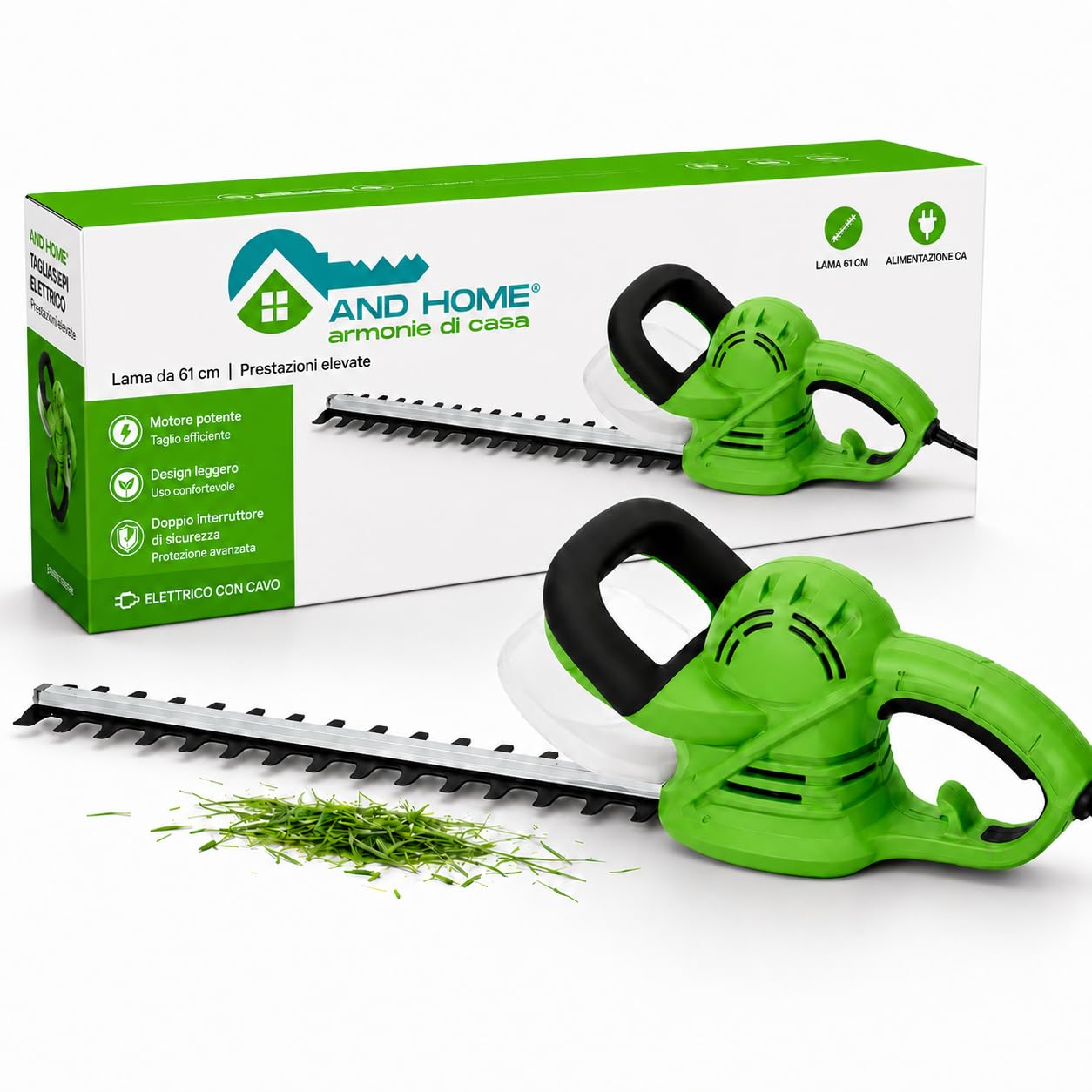 Tagliasiepi Elettrico 550W - Lama Doppia Azione Da 61 cm PERFETTO PER RAMI DURI - Taglio 20 mm - Freno Elettrico INTEGRATO - Tagliasiepi Elettrico con Filo - LEGGERO e POTENTE per Giardino