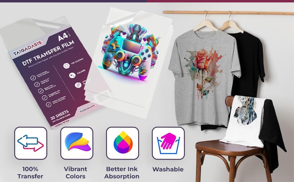 Miniatura 5 de TAIGAOASIS Película de transferencia DTF A4-30 hojas - 8.3 x 11.7 pulgadas - Papel de transferencia DTF antiestático - Directo al papel de película