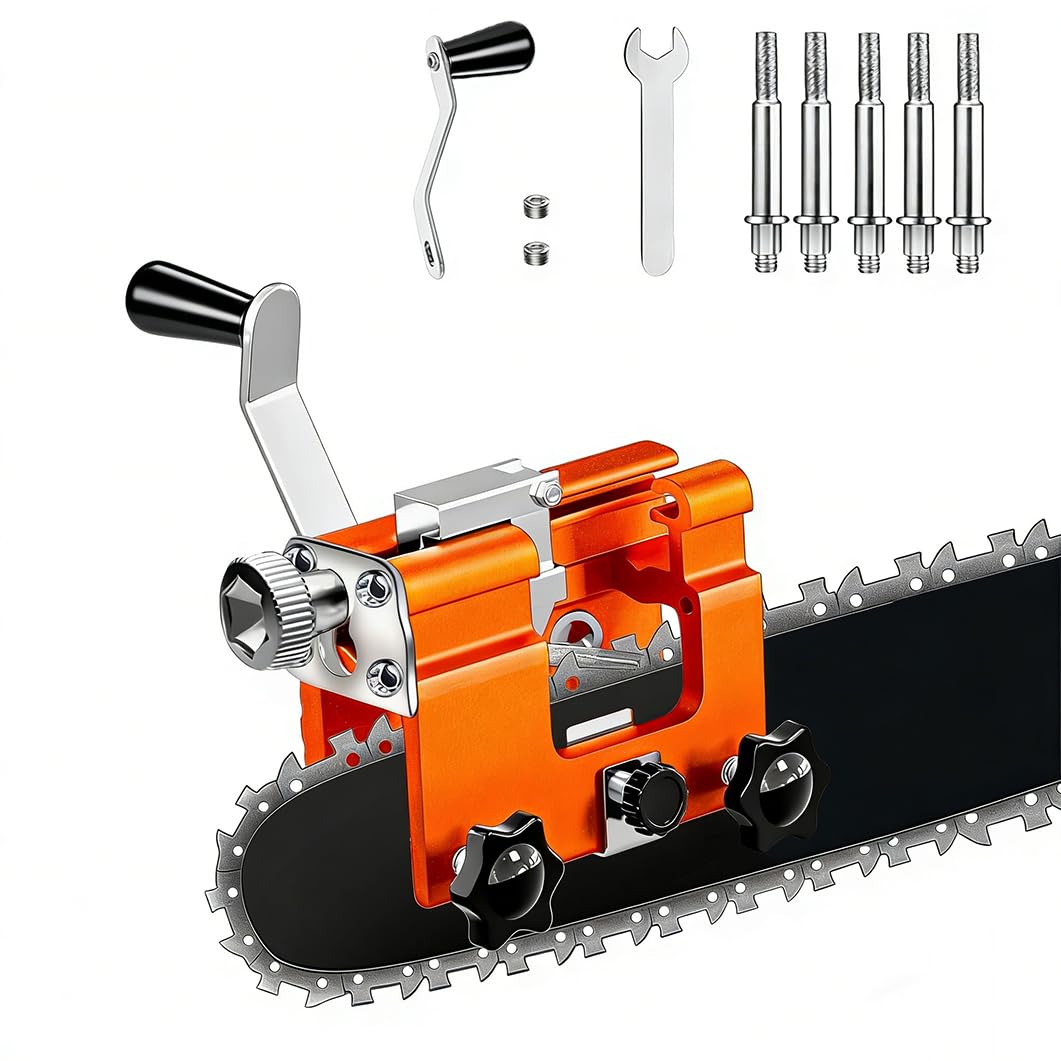 Afilador Cadena Motosierra, Manivela Afilador de Motosierra Portátil Afilador de Cadenas de Motosierra con 5 Piedra de Afilar, Kit De Afilador De Motosierra