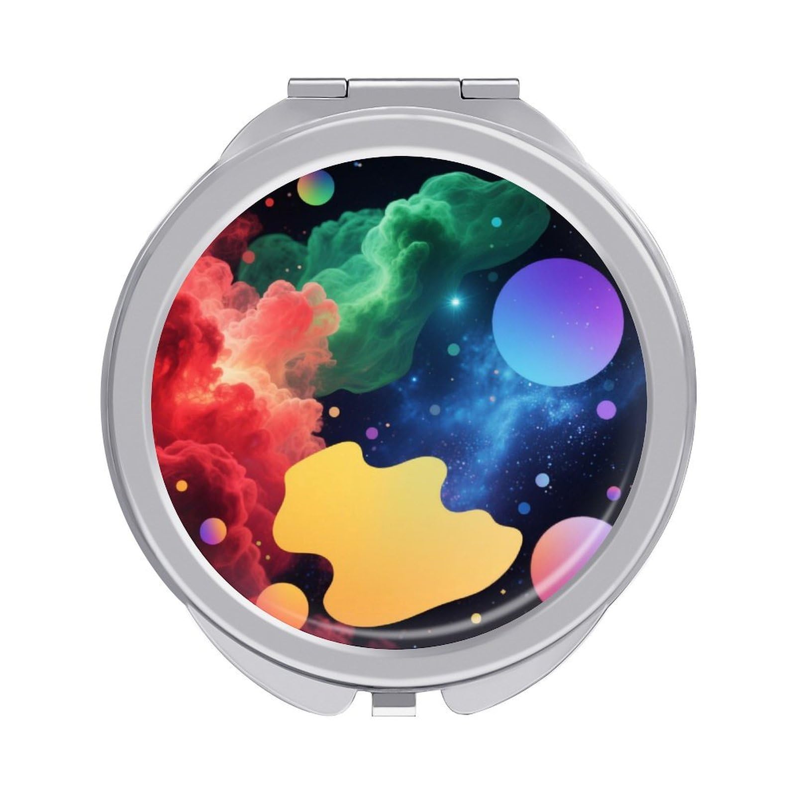 Fekiloot Style Neon Nebula Travel Makeup Mirror Handheld Compact Mirror Portable Pocket Mirror Double-Sided 1X/2X Magnifying For Handbag And Purses