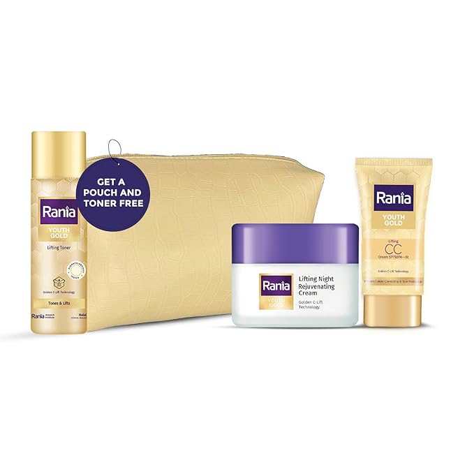 Rania Ramadan Special Day-Night Gold Kit (Toner and Pouch Free): Rania CC Cream SPF50PA++IR with Vitamin C,24K Gold & Rania Night Cream with Vitamin C, 24K Gold, Niacinamide