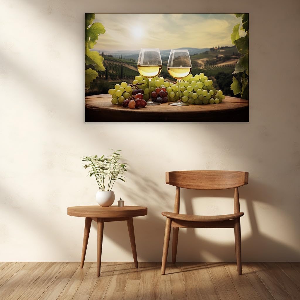 Canvas for Living room. Sipping Serenity: A Toast to Vineyard Elegance, 27 x 18 inch Canvas Wall Art - Religion And Spirituality - Modern Home Decor