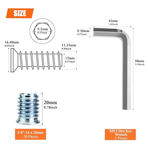 Miniatura 8 de 30 piezas de insertos roscados de 516"-0.709 x 0.787 in con llave hexagonal, insertos roscados 516-18, insertos de madera, insertos roscados de