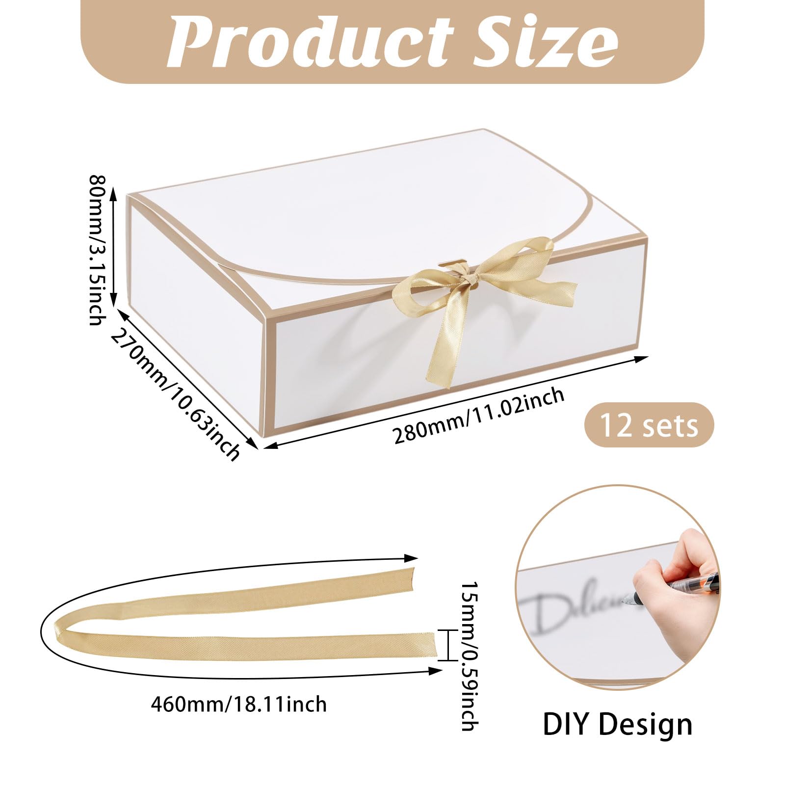 GLOBLELAND Lot de 12 boîtes cadeaux pliables pour demoiselle d'honneur avec rubans - 27,9 x 26,9 cm - Blanches - Pour emballage de mariage, fête des mères, anniversaire de mariage