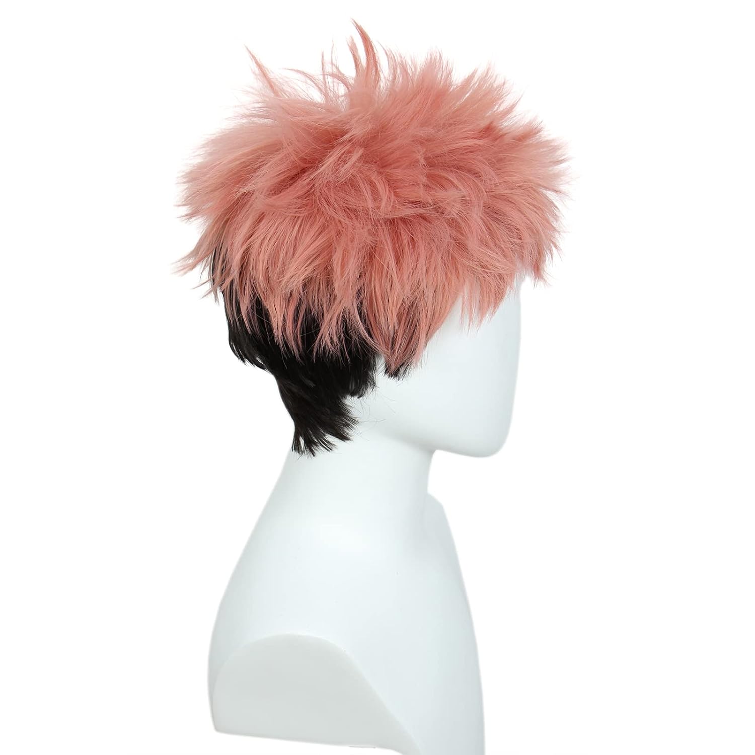Linfairy Anime Cosplay Short Straight Mixed Color Wig Halloween Costume Party Cosplay Wig for Unisex (Short Pink Black)