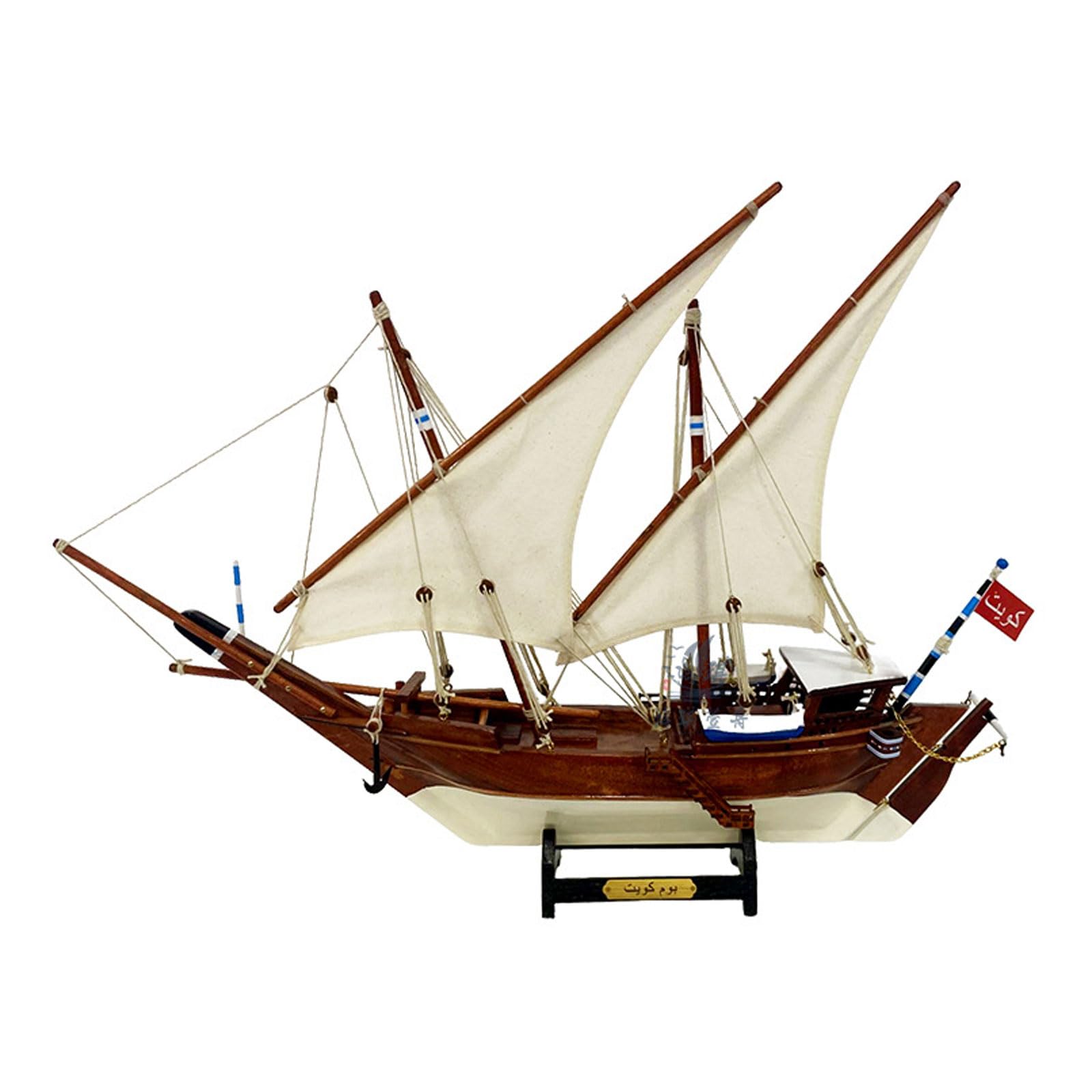 YLME Ręcznie wykonany drewniany model żaglówki Dhow Dekoracja z litego drewna w stylu arabskim, ręcznie wykończona, w stylu marynistycznym Prezent dla kolekcjonerów marynistyki i żeglarzy,30cm