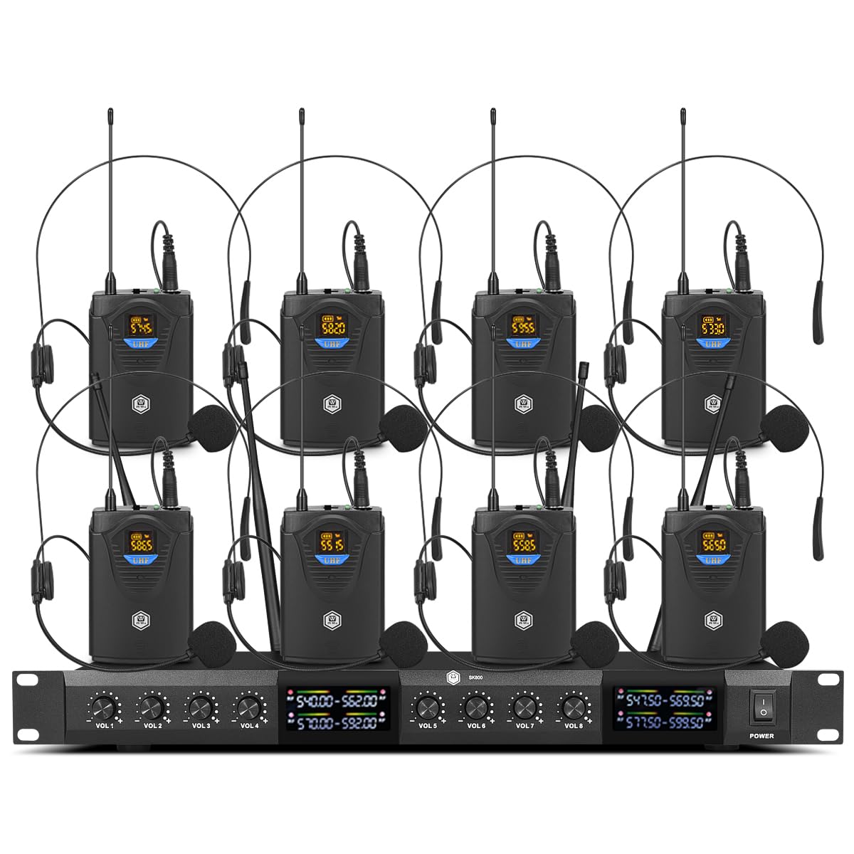 W IN-MIX Wireless Microphone System, UHF 8 Channel Wireless Mic Set 8 Bodypacks and Headsets/Lapel Mics, Adjustable Frequency, Range 165ft, Ideal for Church,Karaoke,Weddings, Events-image-29