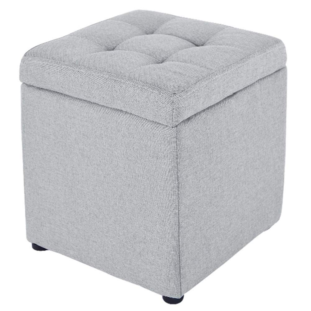 Pouf rangement rembourré gris : tabouret gain de place et repose-pieds multifonction