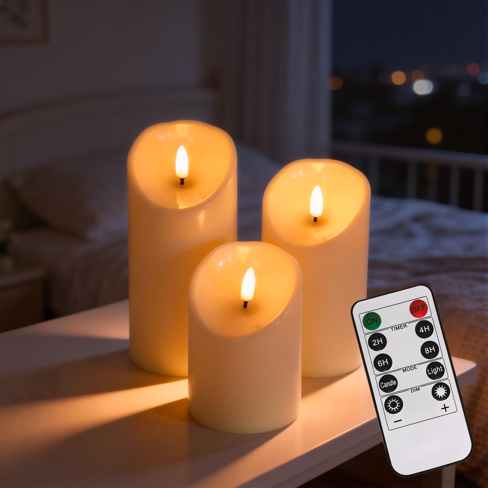 Lot de 3 Bougies LED Rechargeables avec Télécommande - Flamme Vacillante Réaliste, Hauteurs 10/12.5/15 cm - Idéales pour Décoration Maison, Mariage, Camping