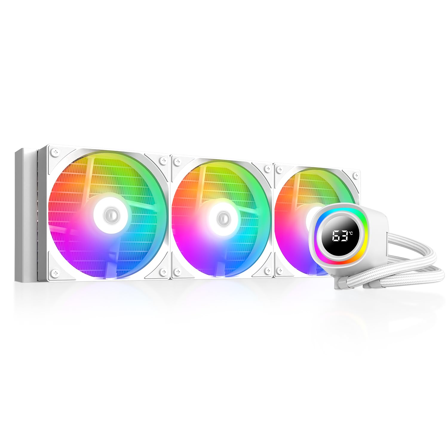 ID-COOLING FX360 TD White 360 mm AIO Liquid CPU Cooler with Digital Display & ARGB Lighting, 350W TDP, Intel LGA1851/1700 & AMD AM5/AM4 Compatible