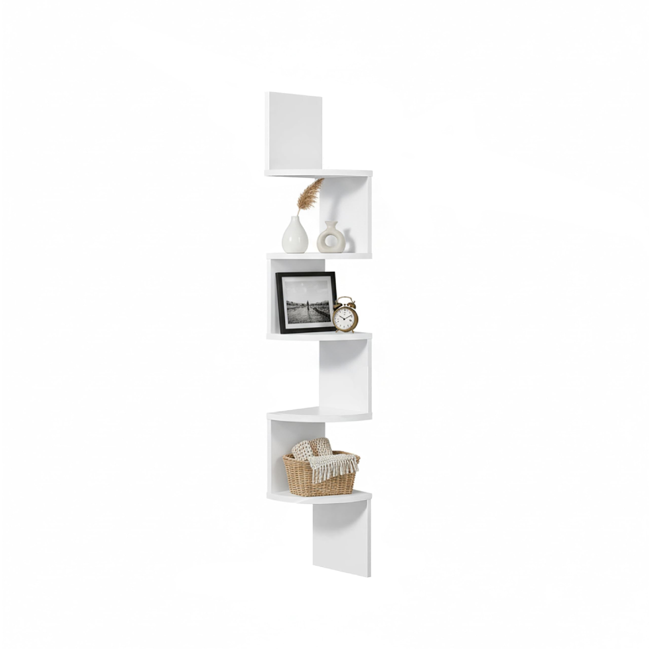 Baroni Home Libreria Angolare da Parete, Scaffale Salvaspazio con 5 Ripiani, in Plastic Wood, Libreria Bianca Design Moderno, Montaggio ad Incastro, 20x20x126 cm Bianco