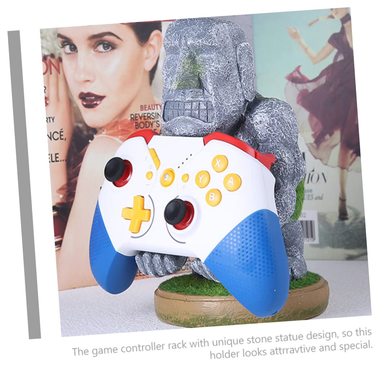 jojofuny Supporto per Maniglia di Gioco Multifunzionale in Resina per Controller e Cuffie, Base Stabile Compatta per Postazione Gaming a Casa, Ufficio e Viaggio, Decorazione Statua Moai