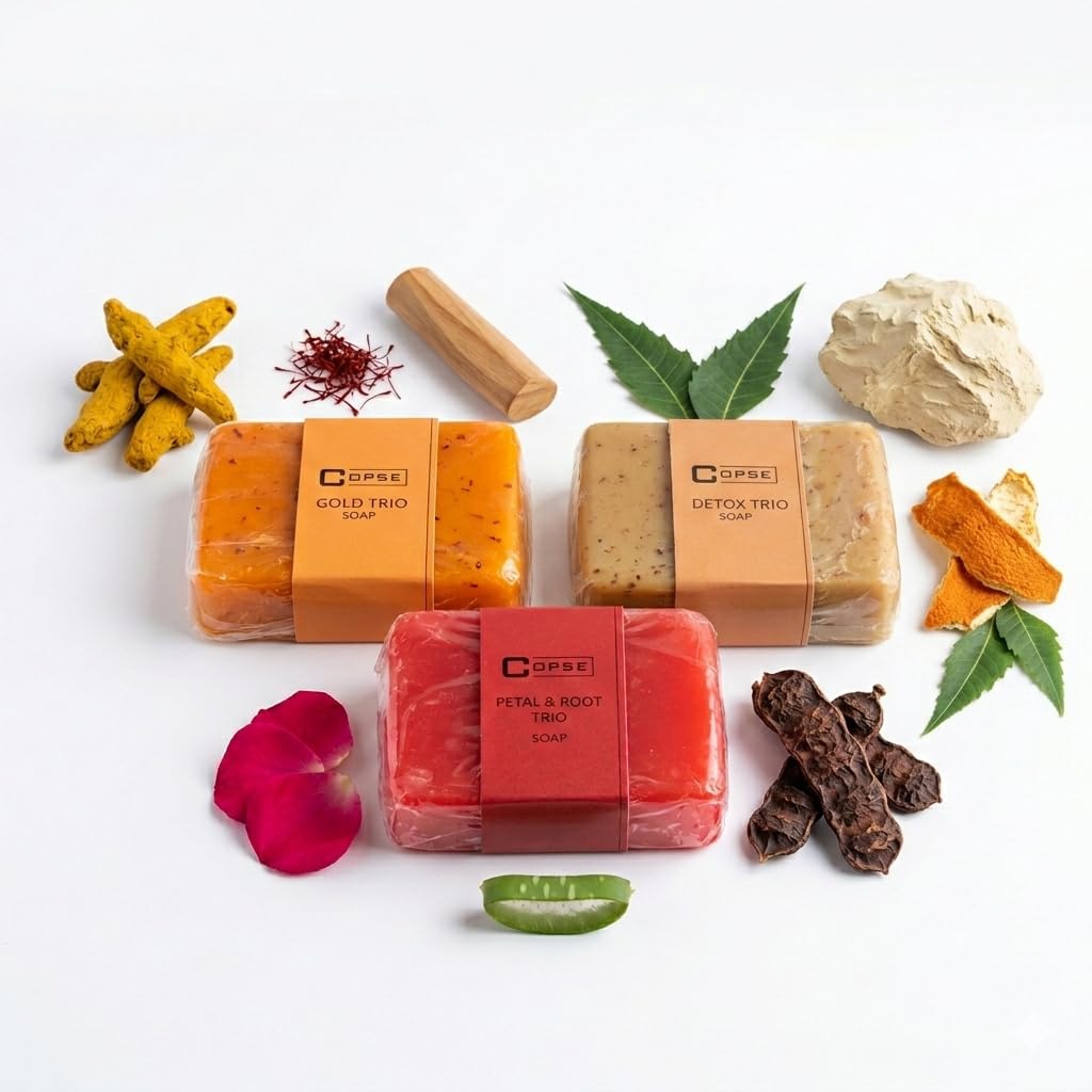 Buy Copse Gold Trio, Detox Trio & Petal & Root Herbal Soap Combo