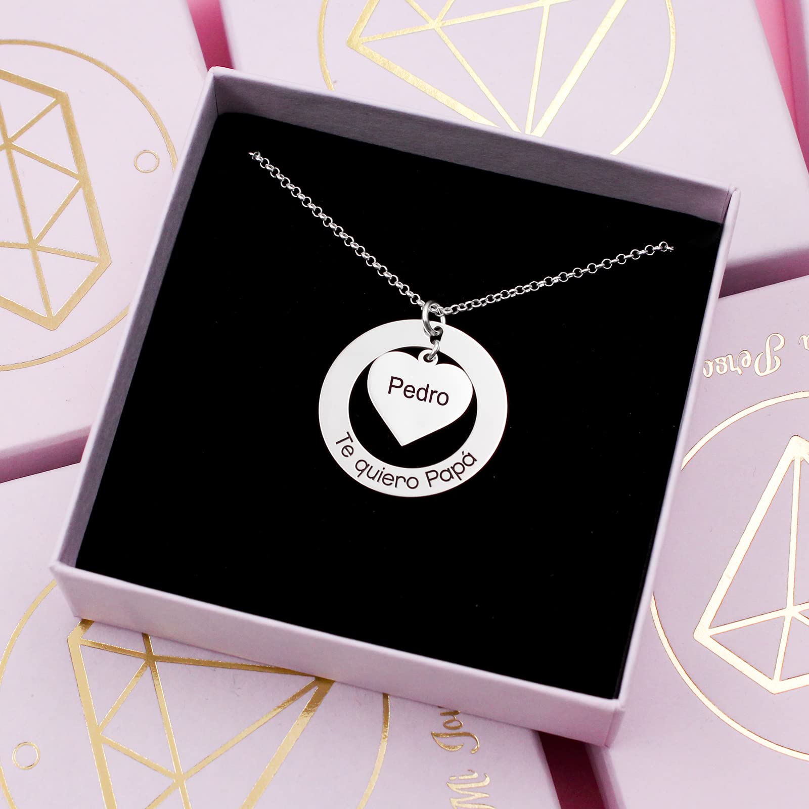 Collar Con Nombre Personalizado - Colgante Corazón con Nombres o Mensaje Grabado Plata de Ley - Regalo para Pareja Esposa Abuela Mujer Madre Hija Cumpleaños o Navidad