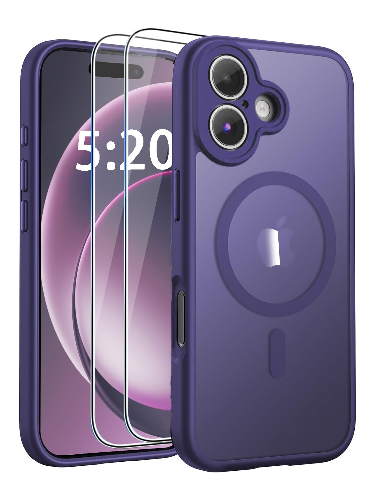 Handyhülle für iPhone 17 Hülle Kompatibel mit MagSafe mit 2 Stück 9H Panzer Schutz Glas, Vollständiger Kameraschutz, Eingebauter Magnetring, Matt Transluzent Schutzhülle für iPhone 17, Schwarz