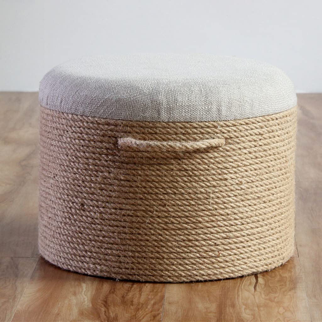 Footstool Ottoman Poof, Natural Seagrass Poufs, Hand Weave Round Footstool, Accent Chair, Sitting Braided Footrest, Home Decorative Seat, for Living Room, Bedroom living room chair