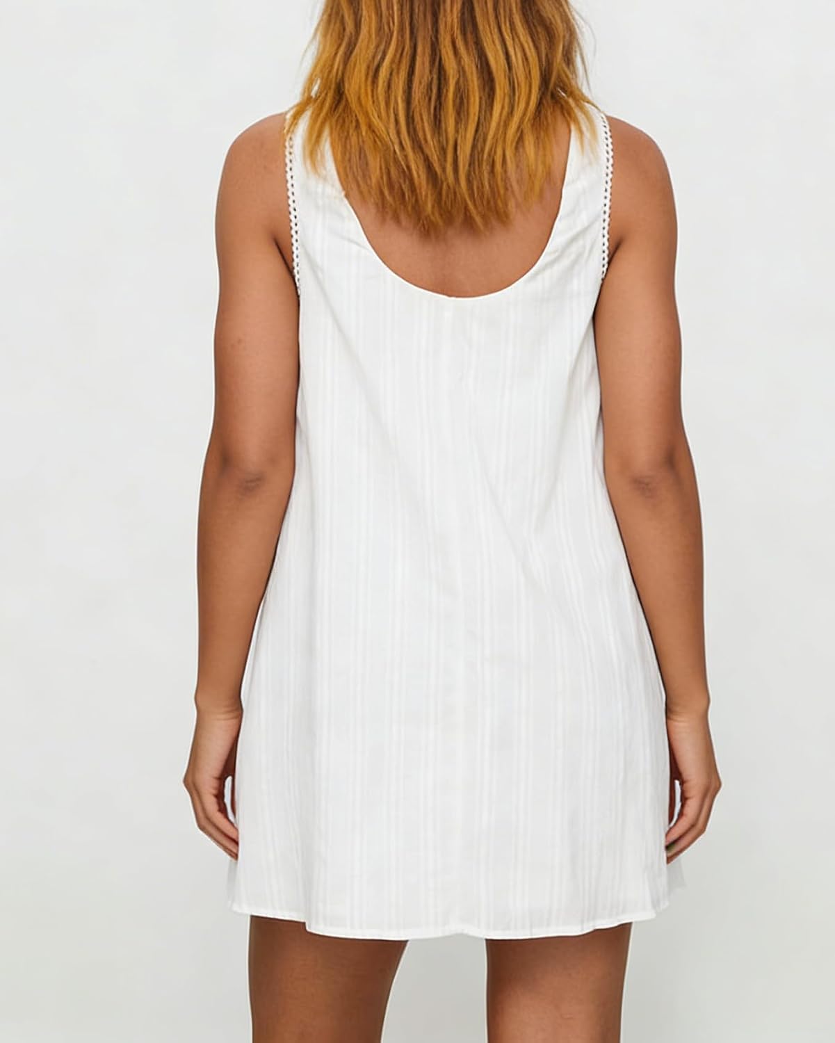 Womens Babydoll Tank Dress V Neck Swing Mini Dress Lace Trim Low Back Cute Summer Short Sundress