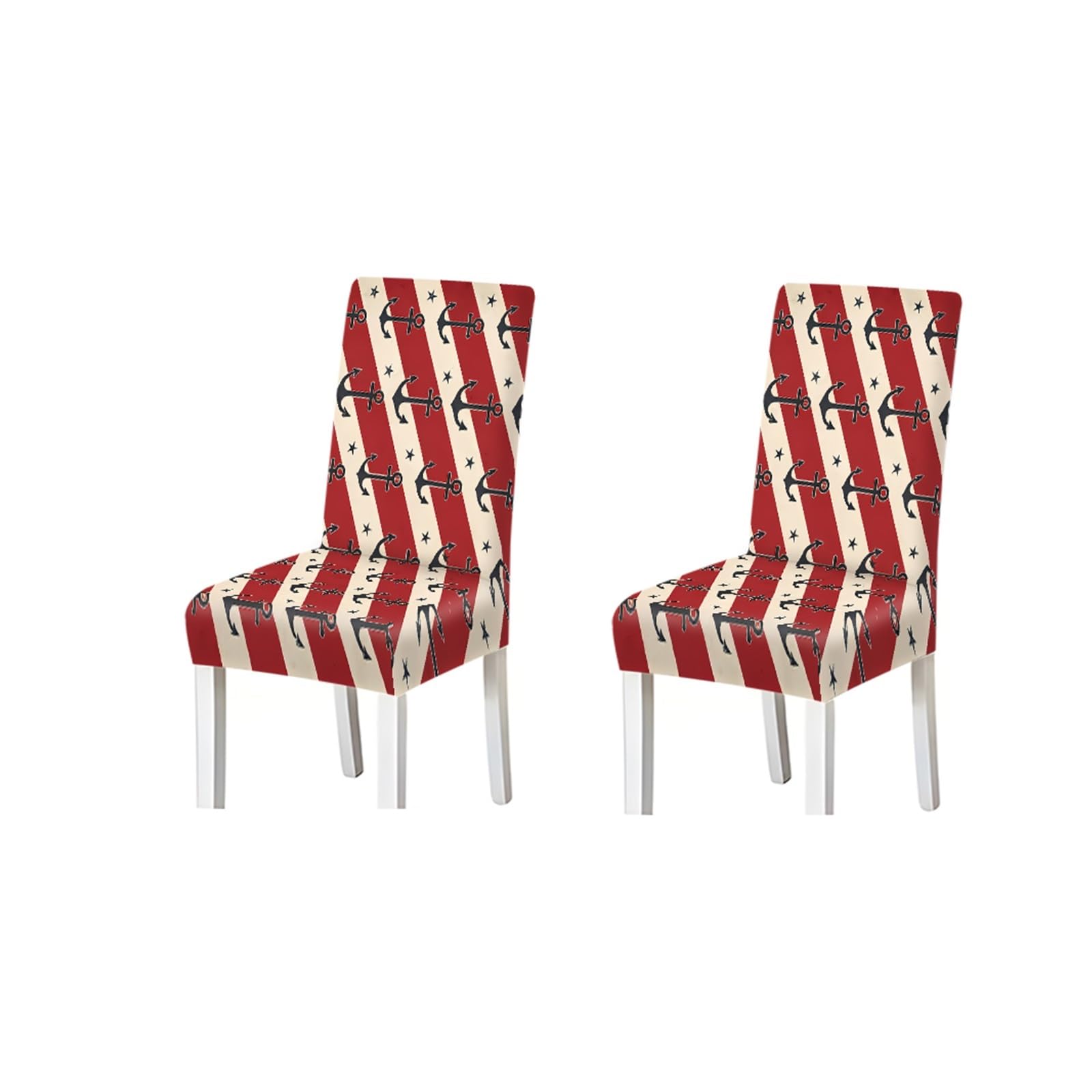 FZJKGH Nautical Anchor Dining Chair Covers Set Of 2/4/6, Stretch Washable High Back Chair Covers, Coastal Stripe Print Removable Stretch Slipcovers for Dining Chairs(2PCS Chair cover)
