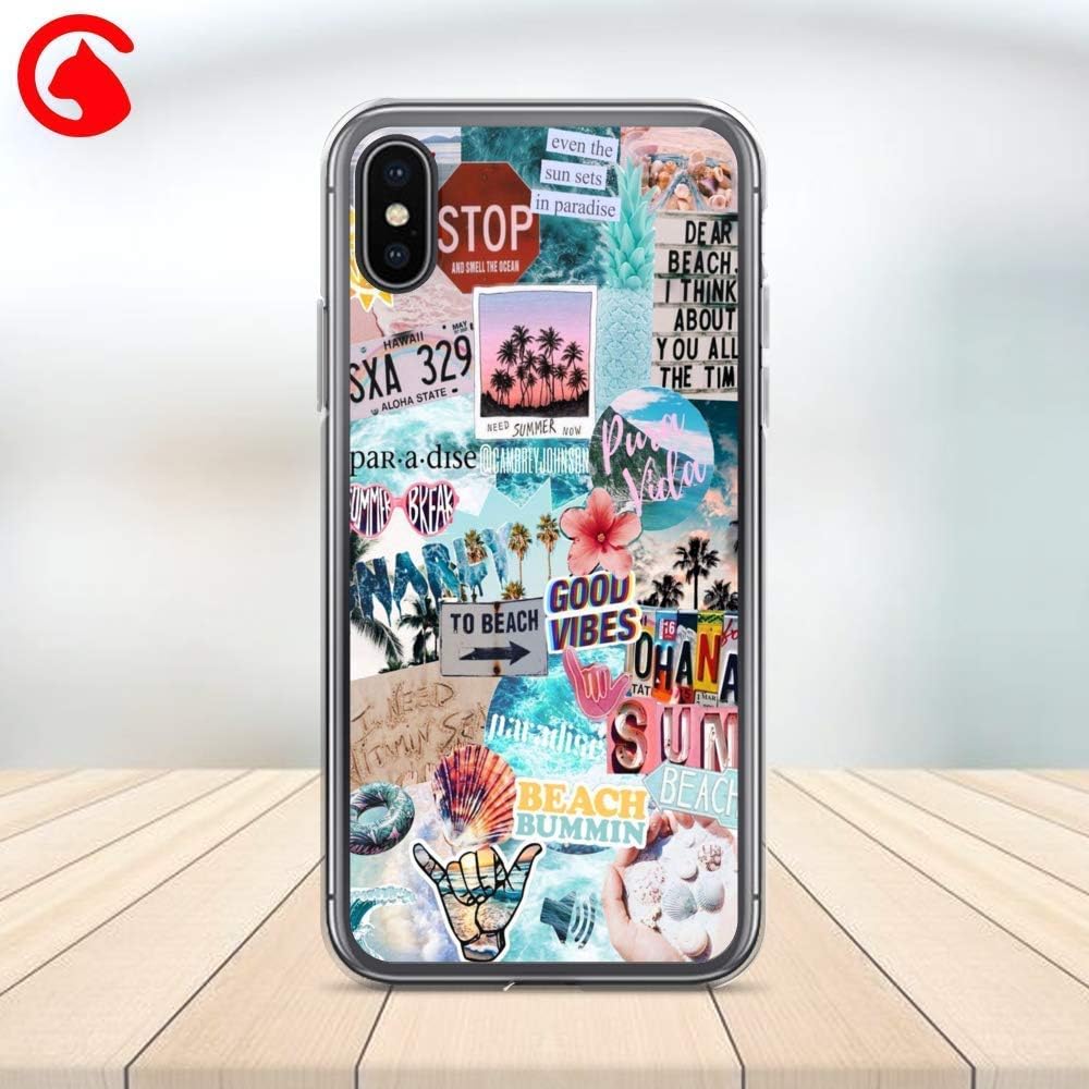 amazon com good vibes phone case tropical beach stickers quotes cell plastic slear for apple iphone x xs xr xs max 7 8 plus 11 pro 6 s protector protective cover design iphone
