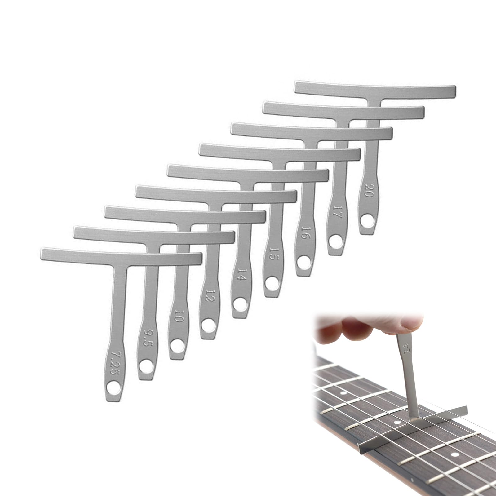 Set 9 Calibri Raggio Chitarra E Basso - Acciaio Inox Per Regolazione Selle E Ponti | Da 7.25 A 20 Pollici