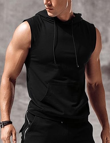 Vista 6 de Amussiar Camiseta sin mangas con capucha para hombre, sin mangas, para entrenamiento de gimnasio, culturismo, corte muscular