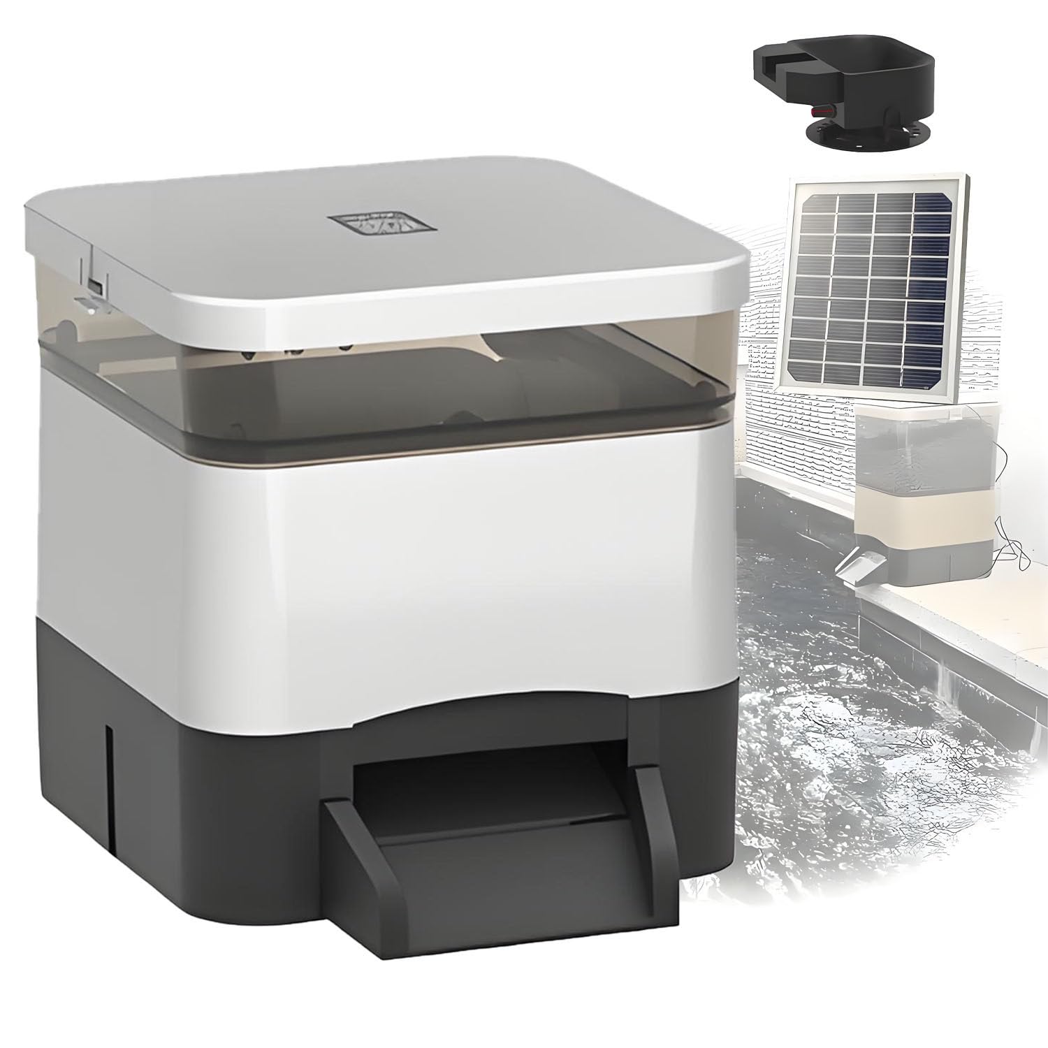 BOOZXCV Solar Automatic Fish Feeder with Timer - 120° Wide Dispersion, Large Capacity Dispenser for Koi, Goldfish & Outdoor Ponds - Aquarium Fish Food Solution (Silver 4L)