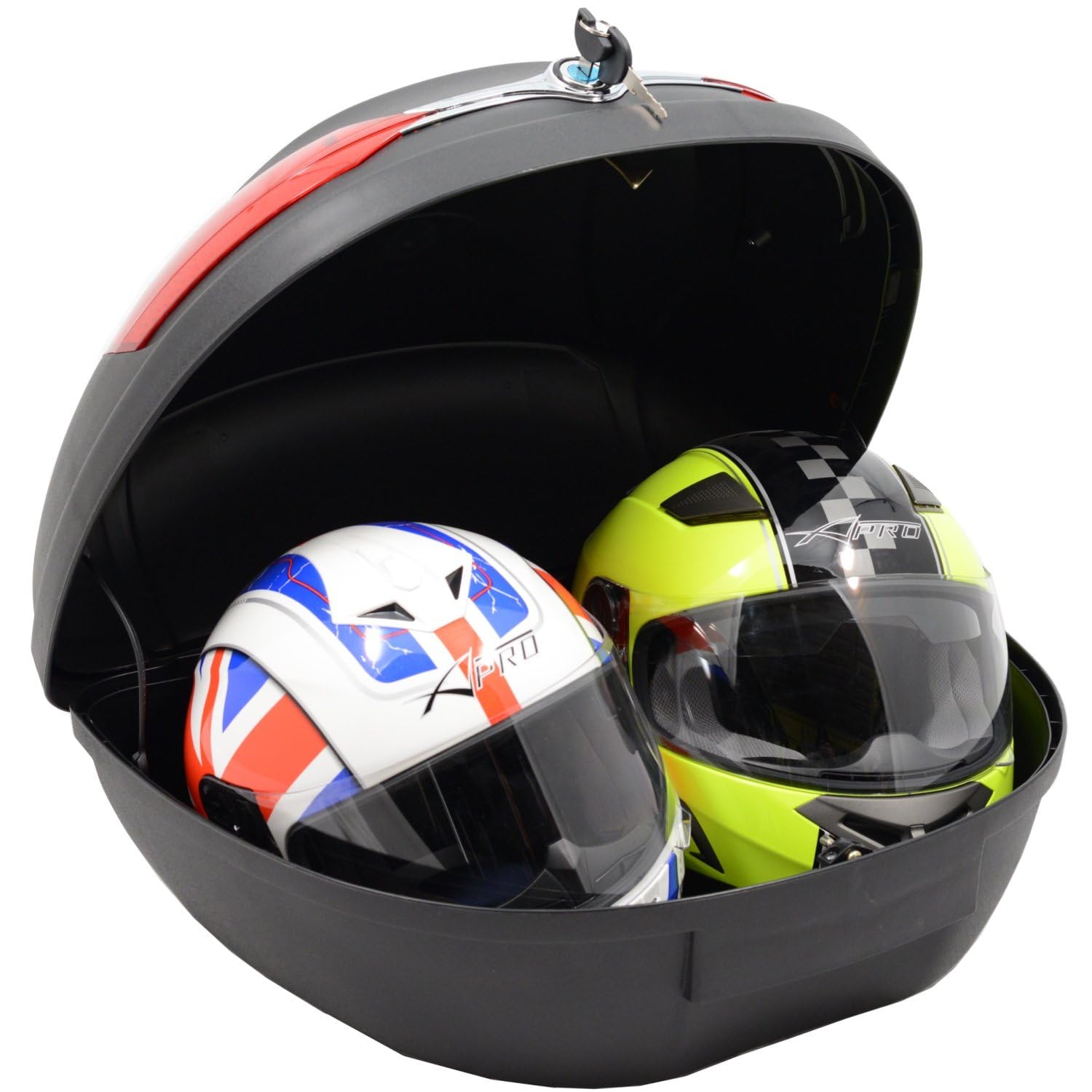 SATKIT Bauletto Moto Universale 46L per 2 Caschi Integrali Nero Polipropilene con Serratura e Piastra di Montaggio