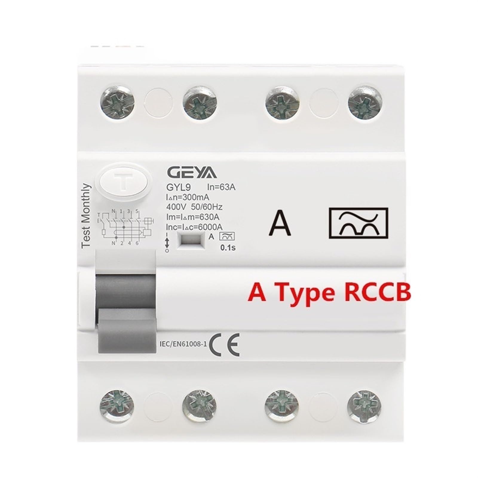 Type A RCD Residual Current Circuit Breaker ELCB 3P+N 40A 63A RCD ELCB Detect Pulsating DC Residual Current(300mA,4P 40A)