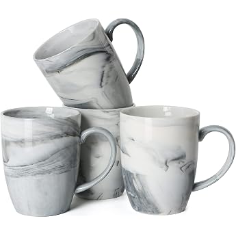Smilatte Unique Coffee Mugs M067 Marble Ceramic Mug for Home and Office Microwave Safe Set of 4 Gray