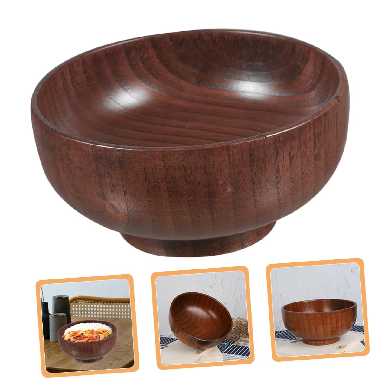 Cabilock 5 Piezas Tazón De Madera Anti-escalés Servicio Tazón De Frutas Bol Servidores De Ensalada Tazones Pequeños Ensaladeras De Madera Cuencos De Frutas Coffee