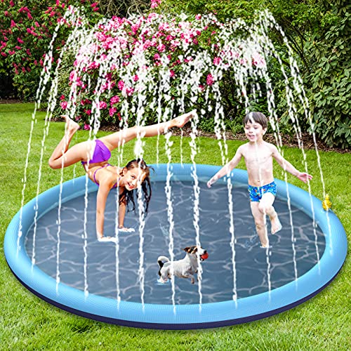 Splash Pad Sprinkler Mat, BOIROS Non-slip Water Sprinkler Pad for Kids & Dogs, 68 Inches Splash Mat...
