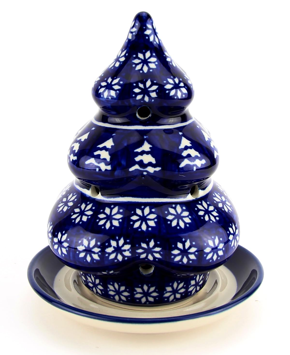 Polish Pottery Market Christmas Tree Luminary Handcrafted by Zaklady Boleslawiec Poland