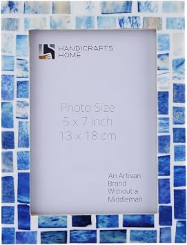 Handicrafts Home Coastal Handmade Mosaic Bone Inlay Blue Picture Frame,5x7