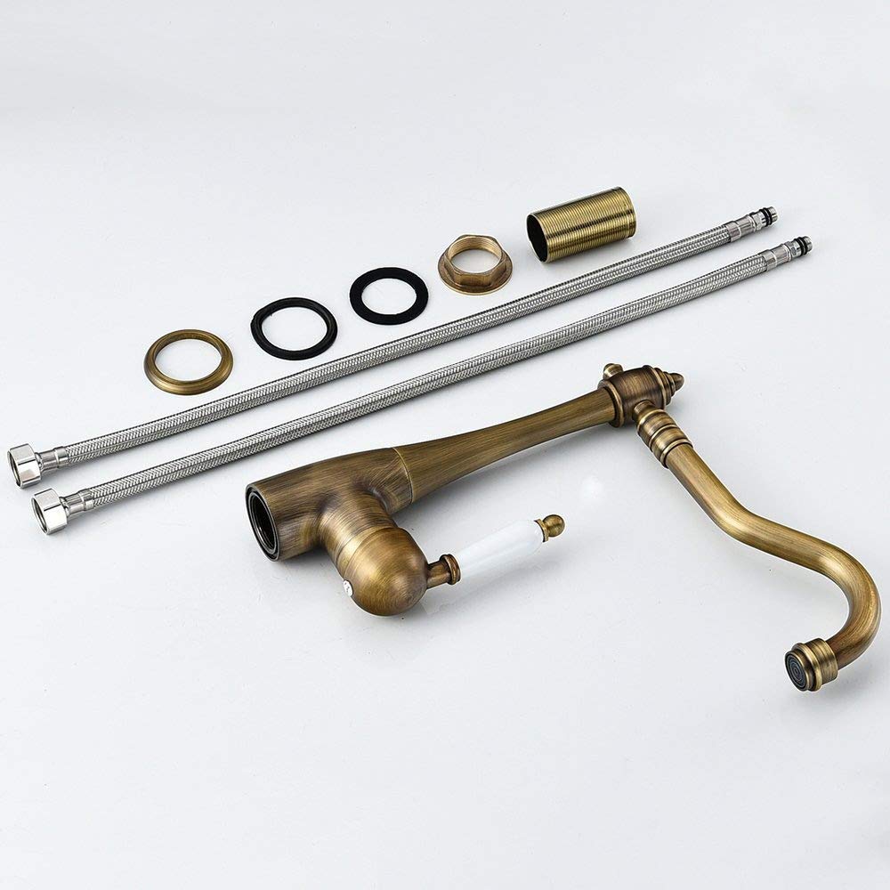 Nostalgie Küche Rustikale Armatur Küchenarmatur Armatur Mischbatterie Mischbatterie Spülbecken mit Wasserhahn Messinggriffen, 360° Verstellbar/Antik