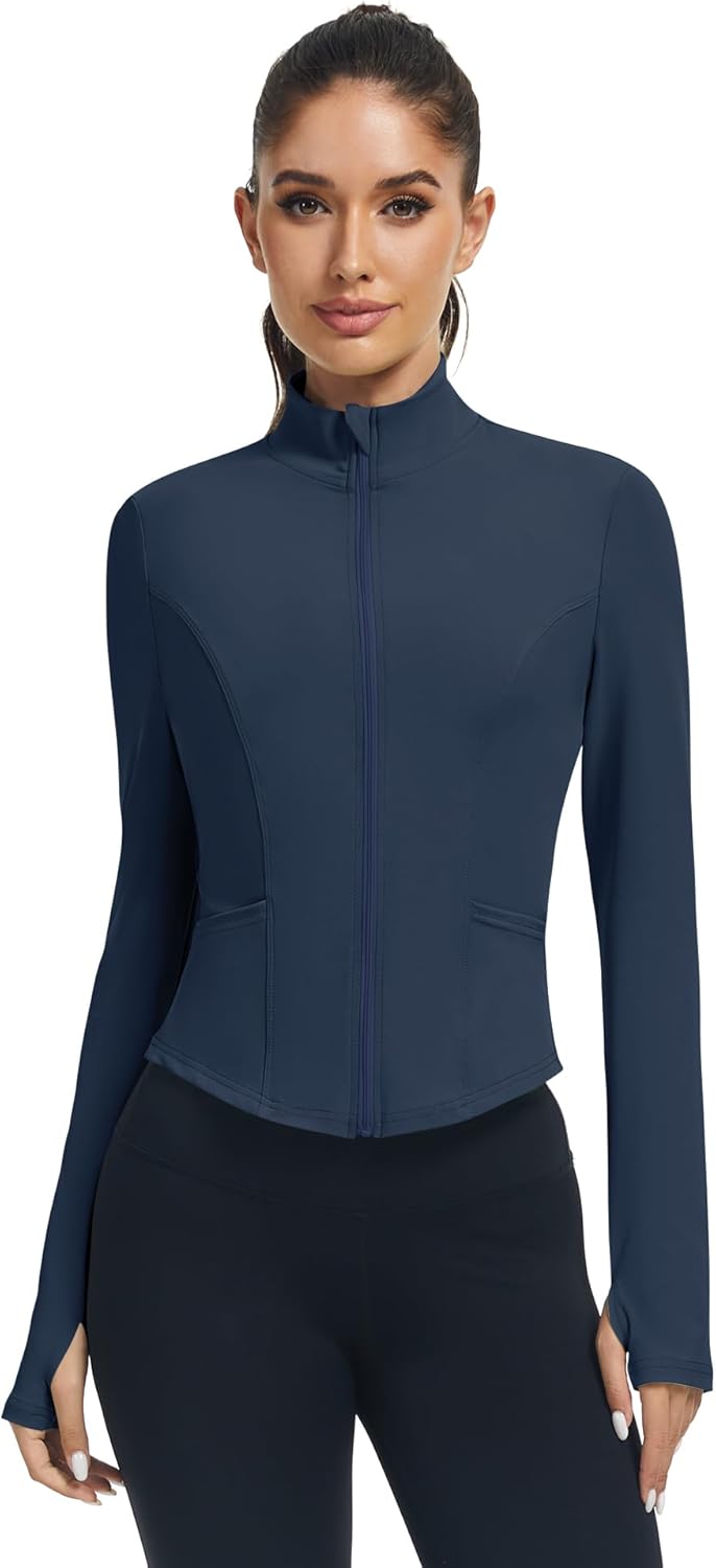 LOMON Women's Athletic Jackets Cropped Long Sleeve Workout Tops Yoga Zip Up Jackets Gym Tops Golf Shirts - Image 4