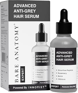 B.a.r.e. A.n.a.o.m.y. Advanced Anti-Grey Serum Reduce Hair Greying Silverfree Peptide + Biotin + Rosemary Fast Absorbing, Odorless, Non-Sticky | Clinically proven formula For Men & Women- 50ml
