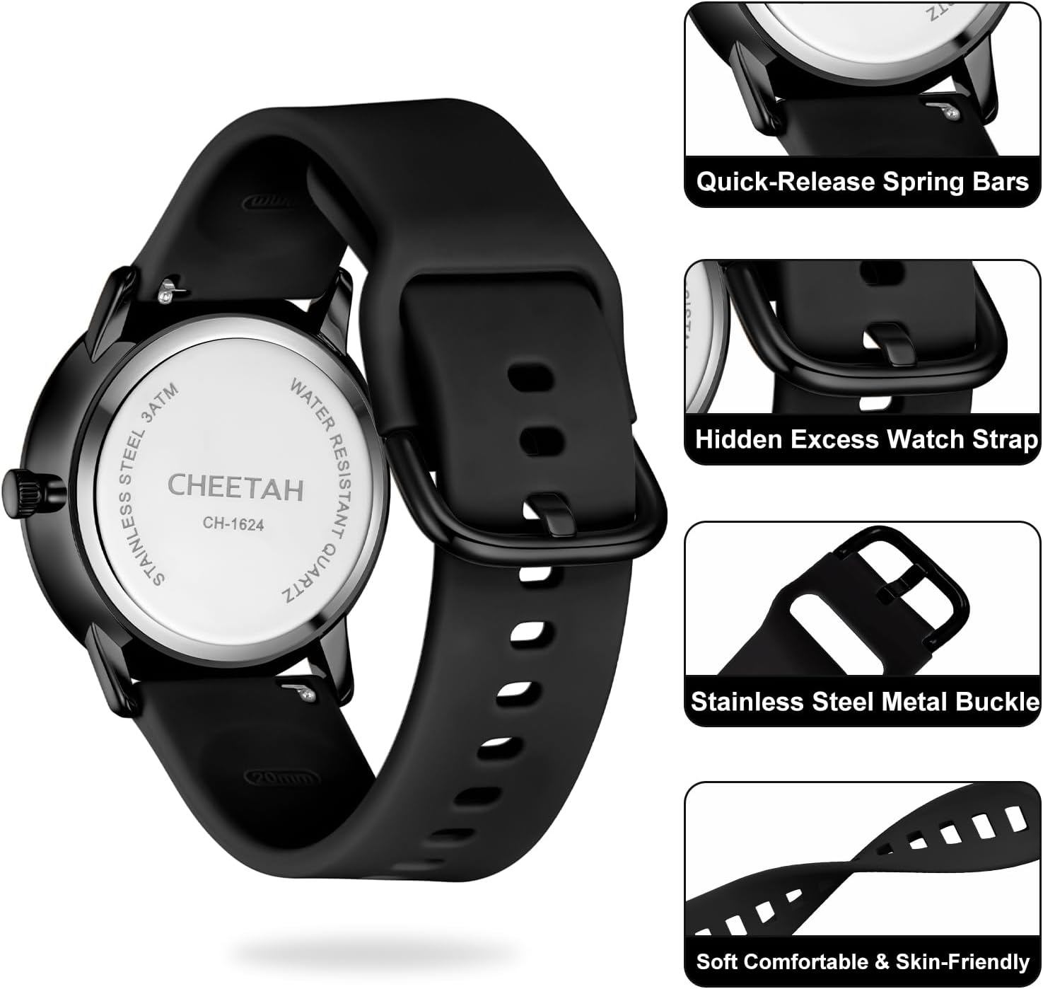 CHEETAH Nurse Watches for Men Women Medical Professionals, Students with Luminous Easy Read Dial, Second Hand 24 Hour, Waterproof Silicone Band - Image 8