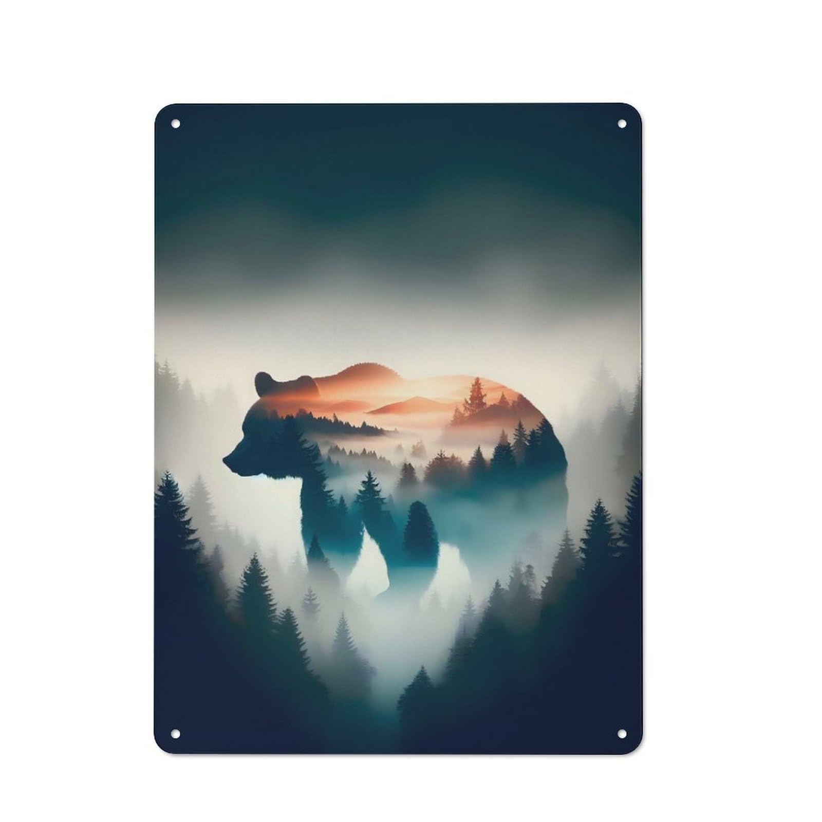 Understated Office Metal Sign 40x30cm Featuring Bear Forest, Studio Wall Plaque for Office, Study, Studio Or Hallway