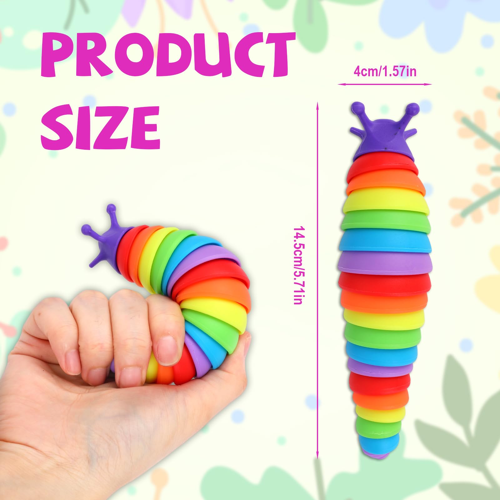 Penitue 3 Pezzi Giocattolo Lumaca Fidget, Giocattoli Portatili a Forma di Bruco Lumache Arcobaleno per Ristoranti Viaggi Aerei Attività & Gite in Auto