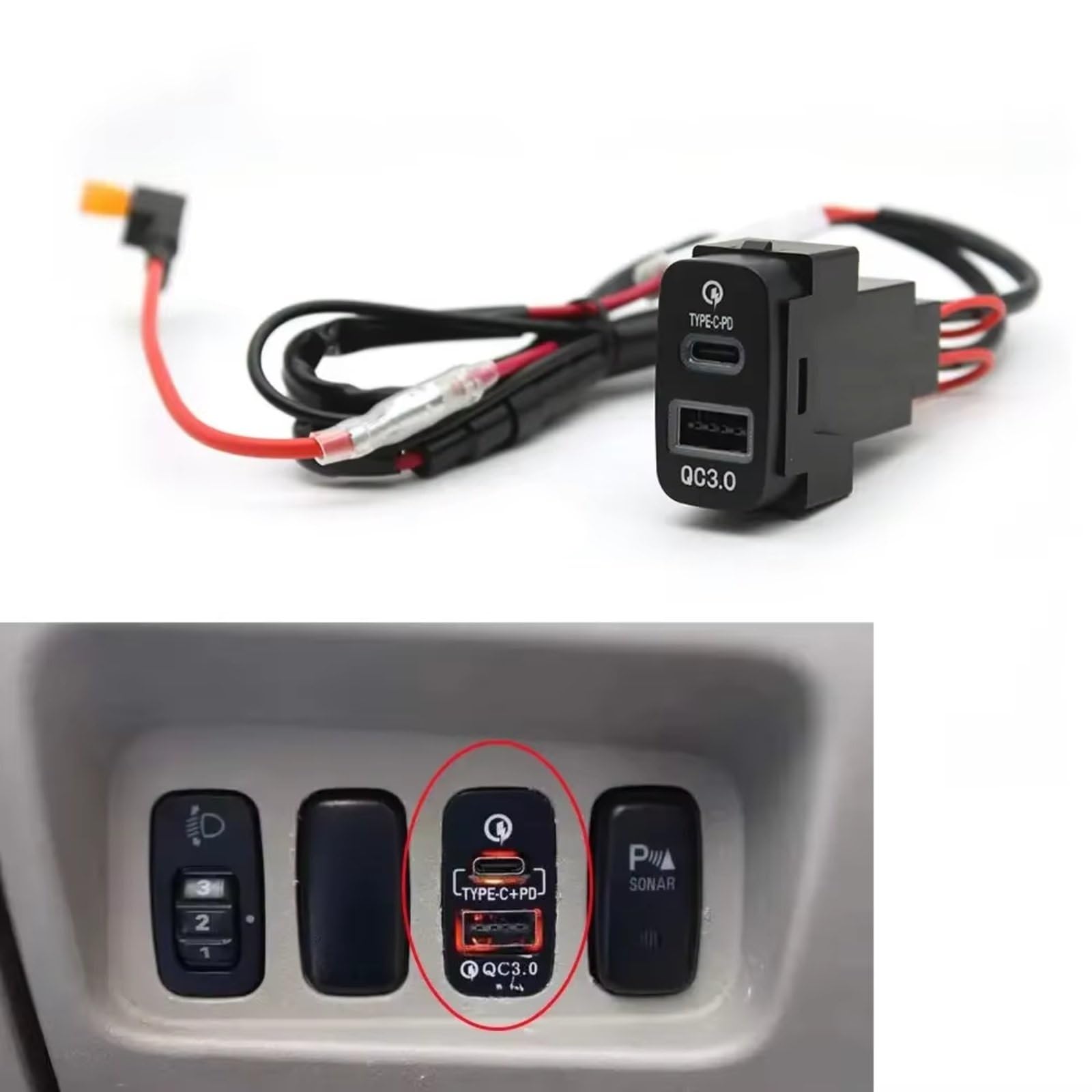 Toma USB Auxiliar Compatible Con Mitsubishi Coche Para Outlander Para Cargador Para TYPE-C Toma De Interfaz PD 12V 24V Puerto USB AUX Jack