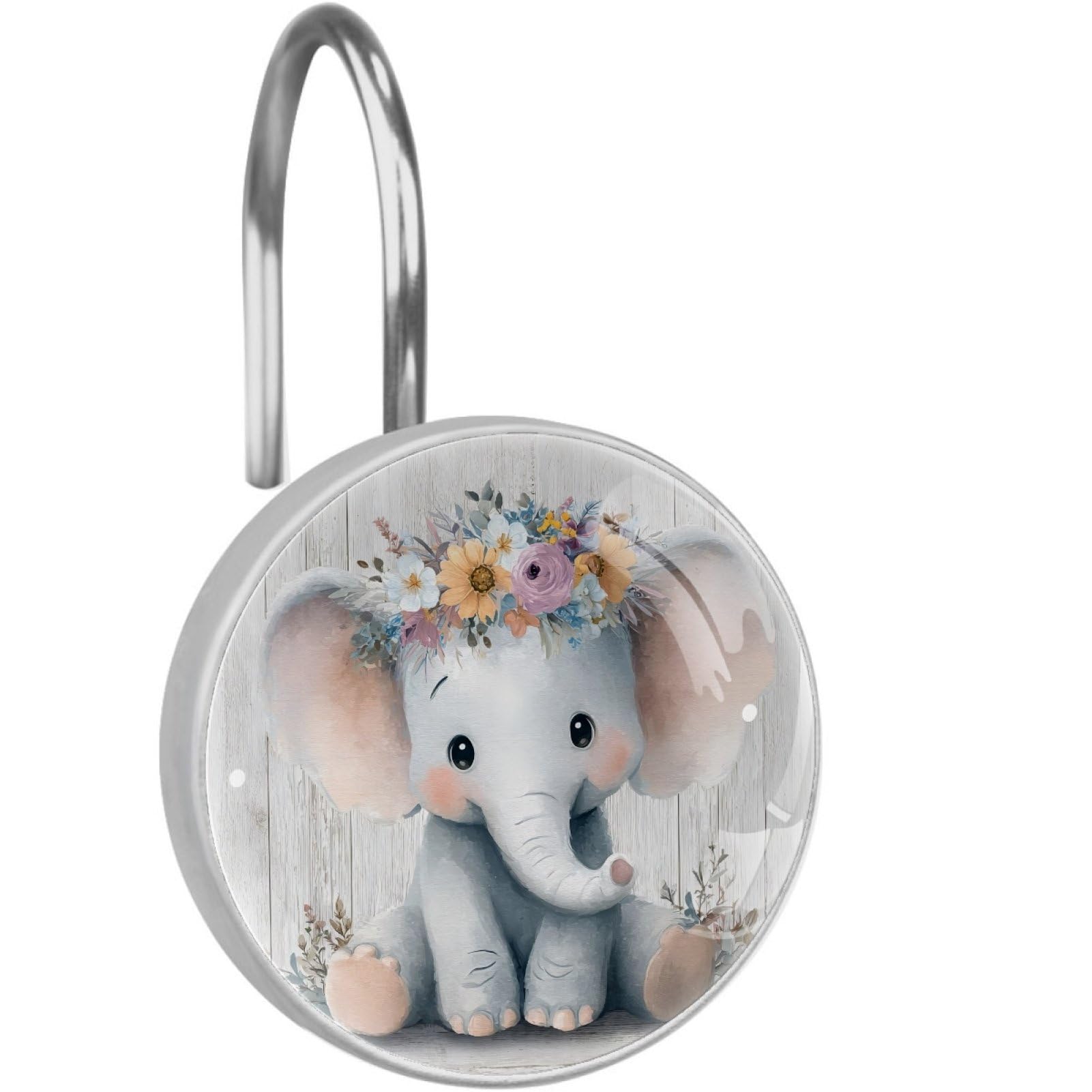 VAPOKF Shower Curtain Hooks, Elephant Flower Rust Proof Decorative Shower Curtain Rings, Modern Farmhouse Designer Shower Curtain Hangers for Bathroom, 12Pcs