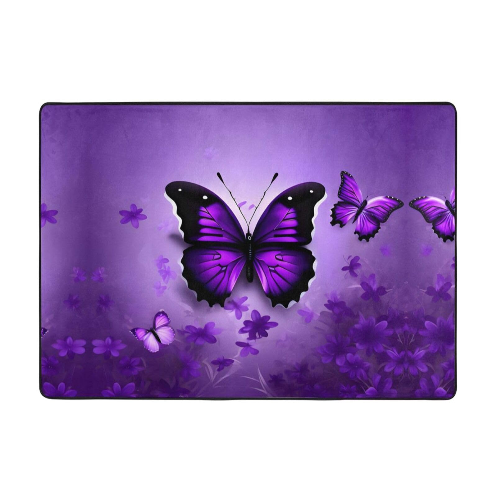 Tapis de luxe papillons violets doux lavable pour intérieur