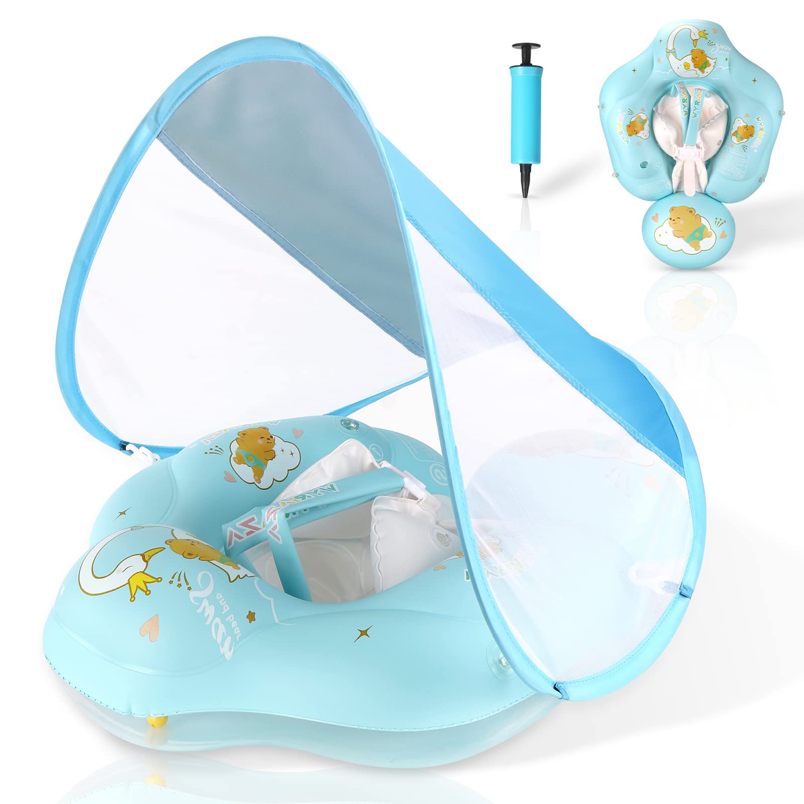 WYRIAZA Flotador Bebe, Flotadores para Bebes | Flotador Bebe con Sombrilla SPF 50+ | Actualice Flotador Bebe 5-16Kgs con Bola de Equilibrio para Evitar Vuelcos