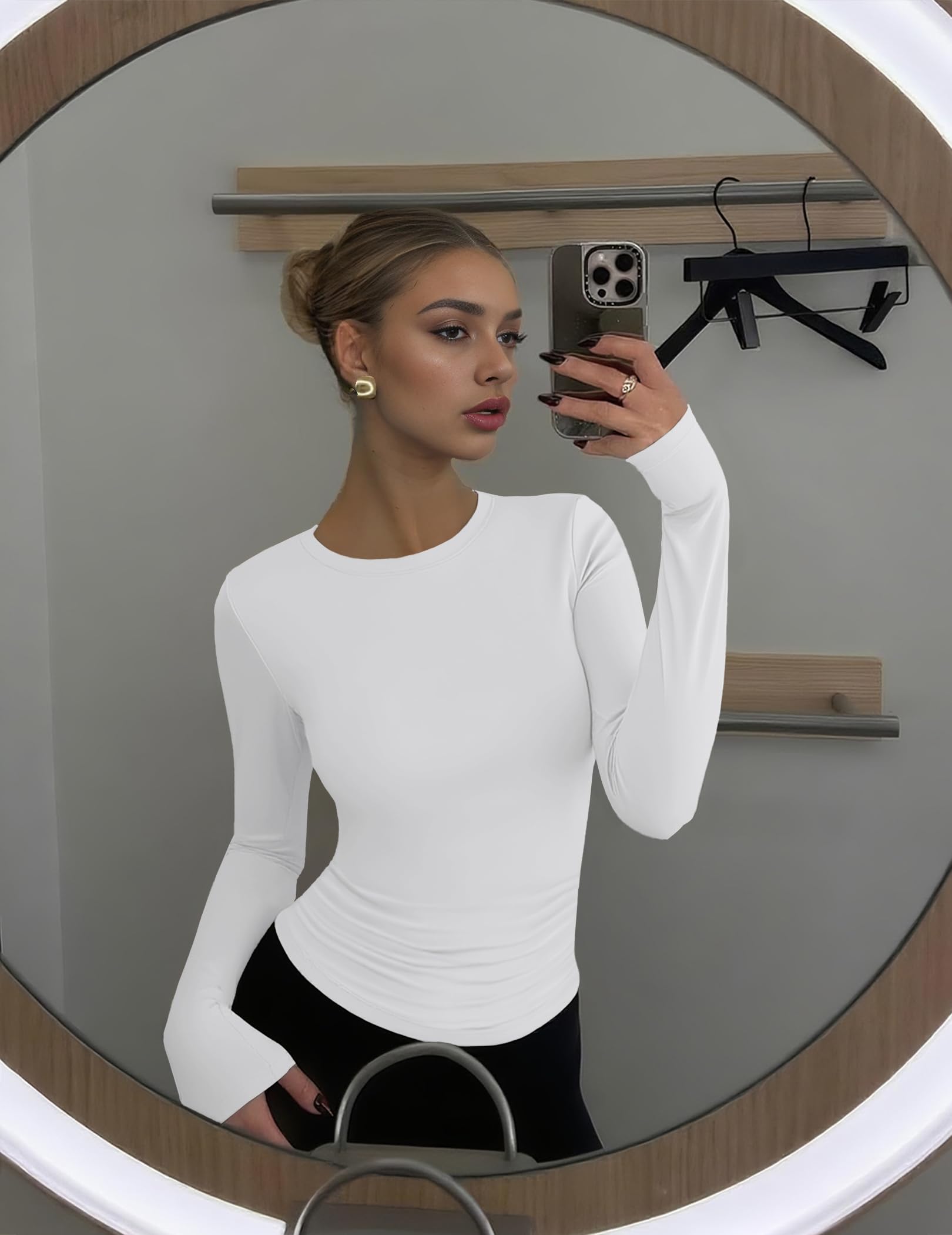 Ekouaer Koszulka z długim rękawem damska basic, koszulka termiczna Longseelve Slim Fit, okrągły dekolt, podkoszulek z długim rękawem