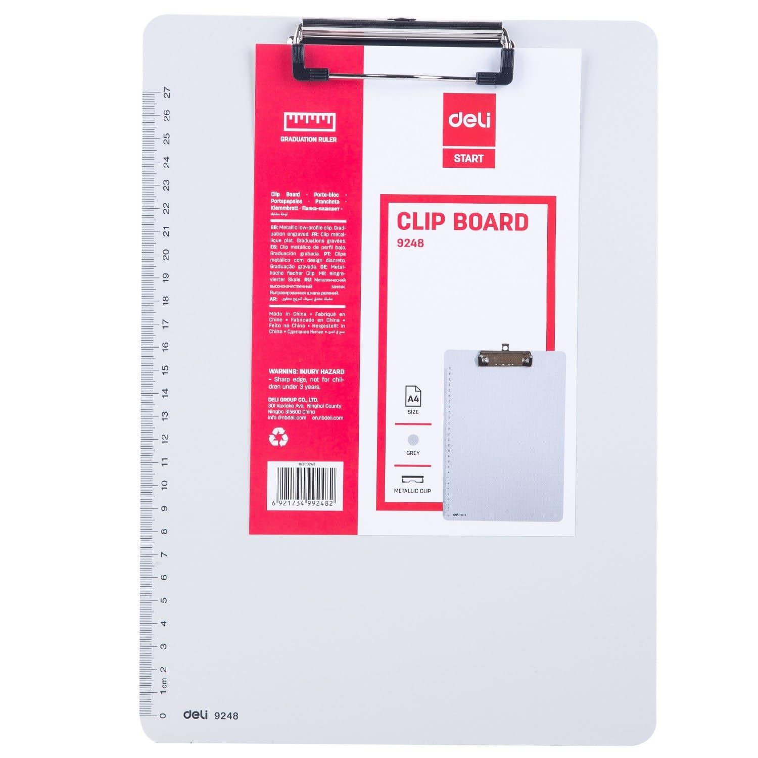 Deli Paper Clipboard, A4 Size, Grey