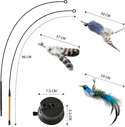 Miniatura 5 de Juguete interactivo de plumas para gatos, paquete de repuesto de juguete de pluma de caña de pescar duradera, ventosa mejorada, teaser colgante para