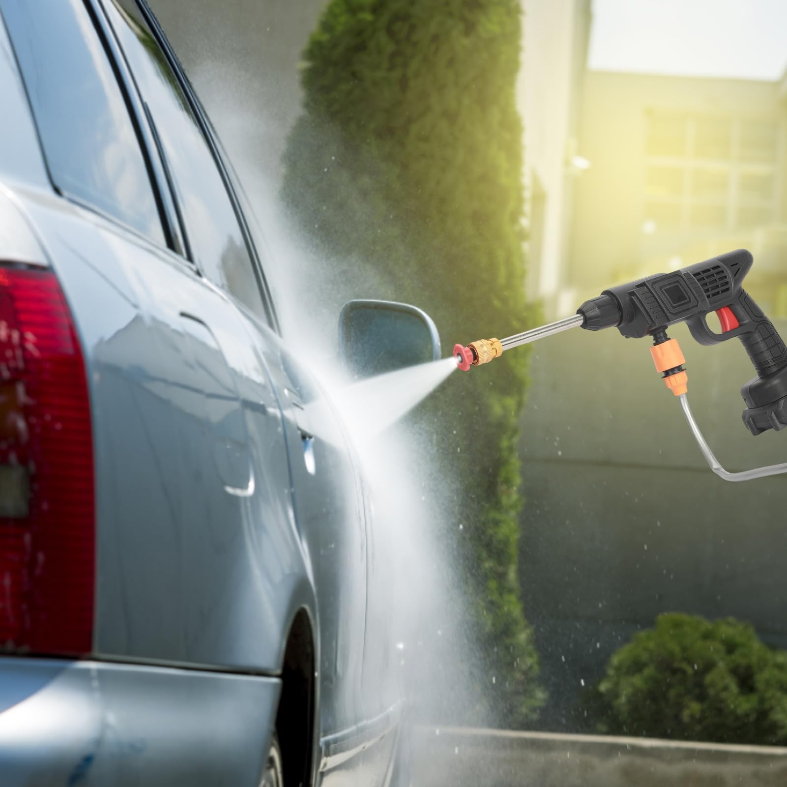 Rondella elettrica senza fili, kit di idropulitrice a batteria da 24 V con ugello multifunzione, contenitore detergente, spruzzatore d'acqua ad alta pressione per auto, cortile, casa, nero