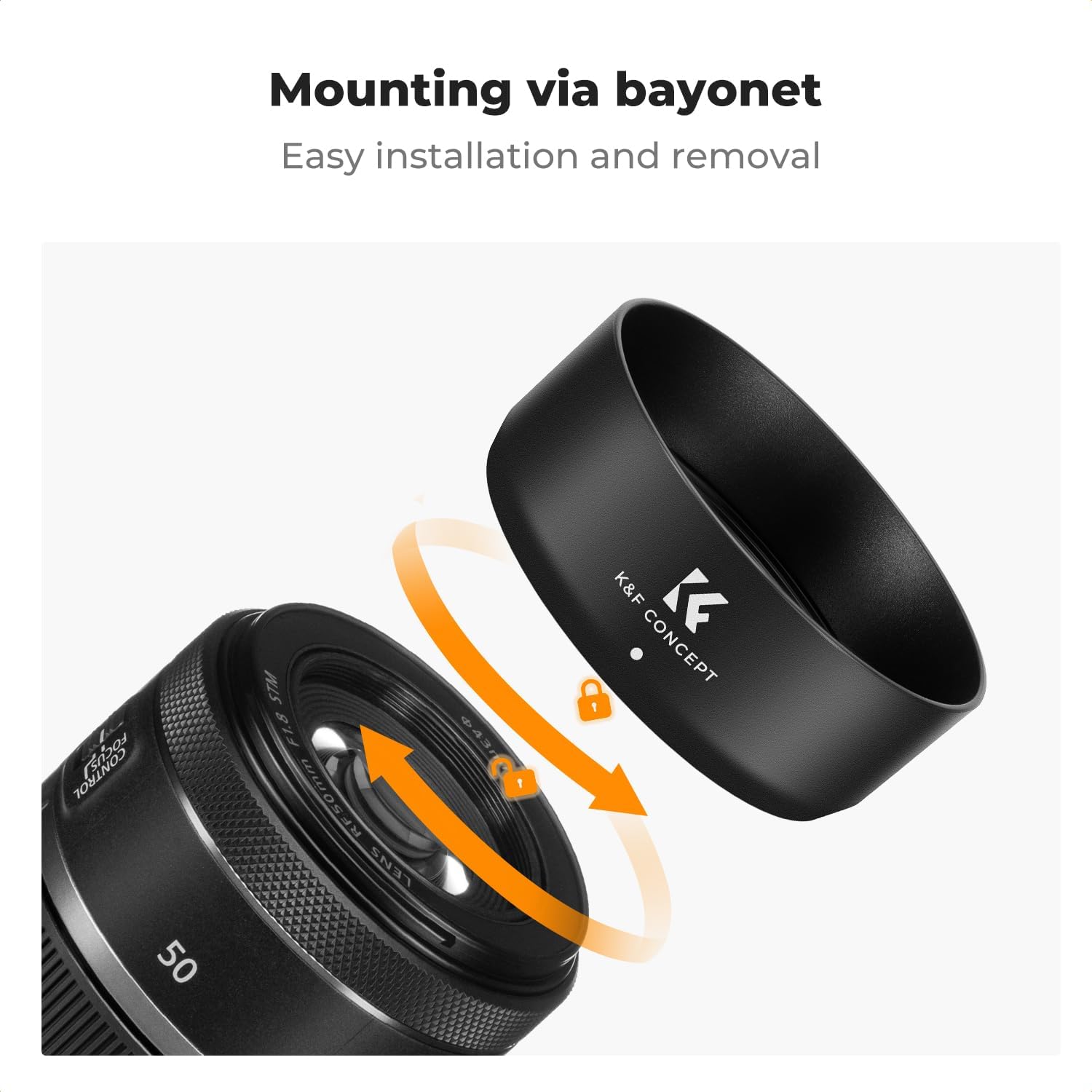 K&F CONCEPT Lens Hood Compatible with Canon RF 50mm F1.8 STM Lens, Reversible Snap on Camera Lens Shade Replacement of ES-65B Hood, Compatible with 43mm Filters and Lens Cap