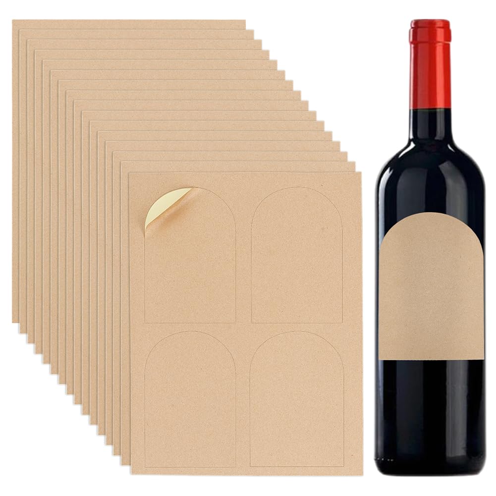 PH PandaHall 80pcs Wine Bottle Labels Writable Wine Bottles Arched Bottle Label Stickers for Lazer Write Blank Waterproof Kraft Labels for Jar Tins Sealing Home Chateau Wedding 4.7x3.5 Inch